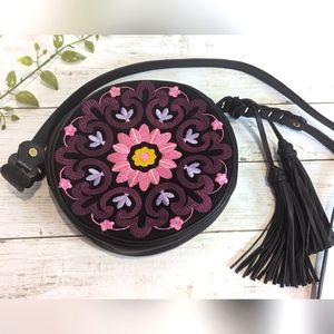 ORYANY Embroidered Naomi Canteen Mandala Print Round Crossbody Leather Bag Boho
